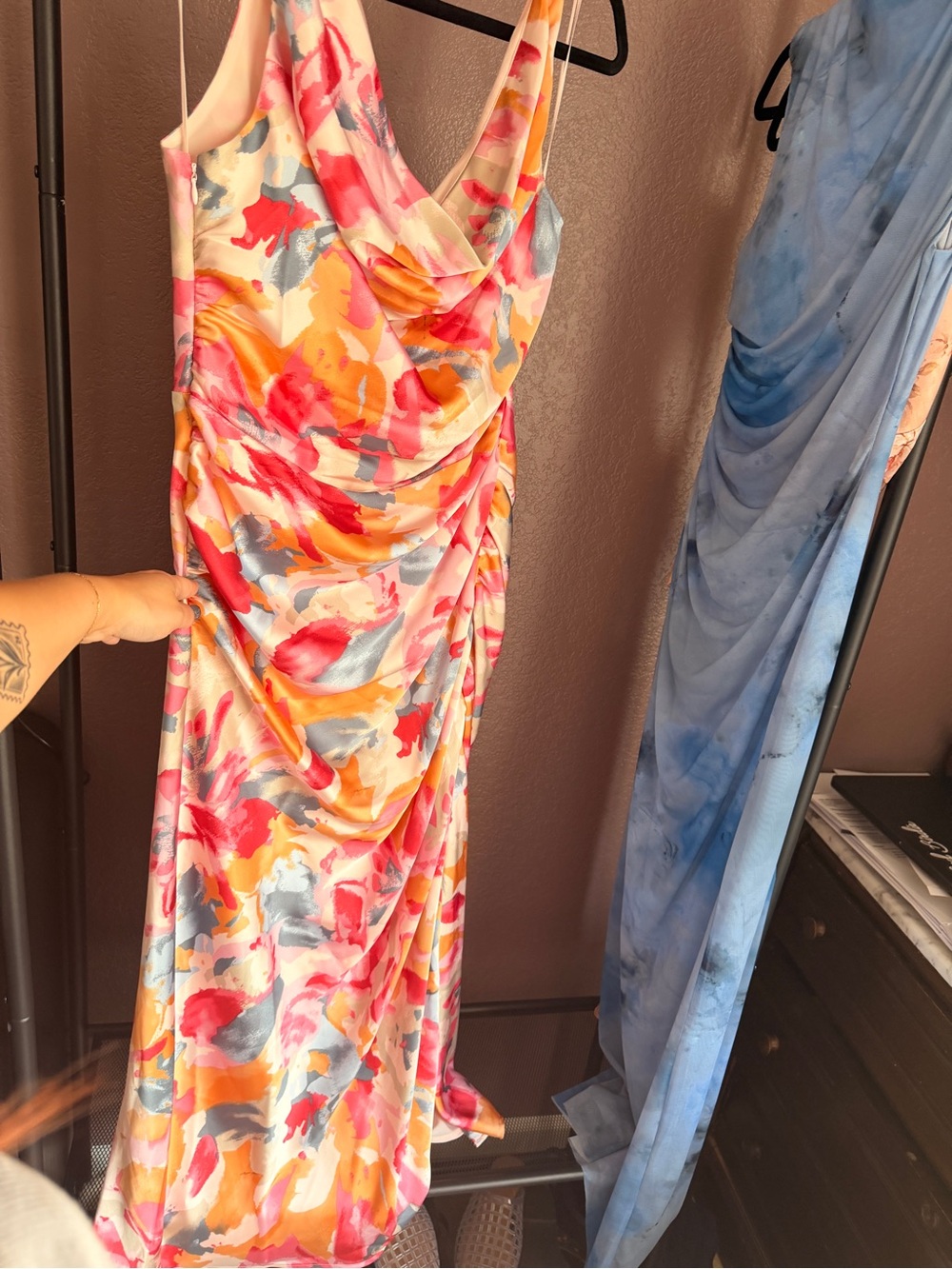 Abercrombie & Fitch Multicolor Watercolor Cowl-Neck Maxi Dress